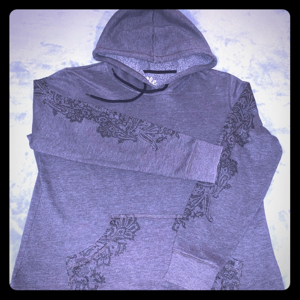Gray Fleece Lined Hoodie with Floral Embroidery